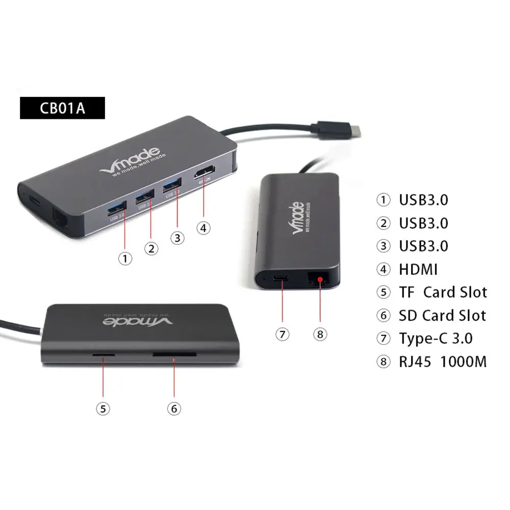 VMADE Type c USB HUB 3 0 8 в 1 многофункциональная док станция RJ45 1000M Ethernet для Huawei P20 Pro Samsung
