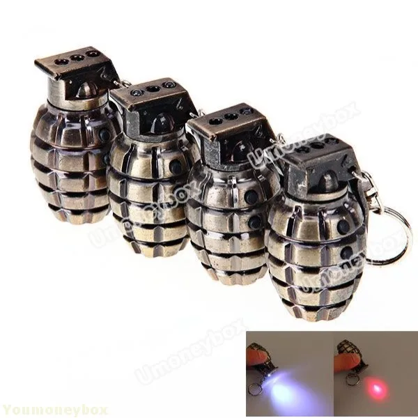 Hot selling Promotion sale Top quality 4pcs Grenade Style Keychains + 0.5mw Red Lasers White LED Lights Coppery|led zone|light led striplight video |