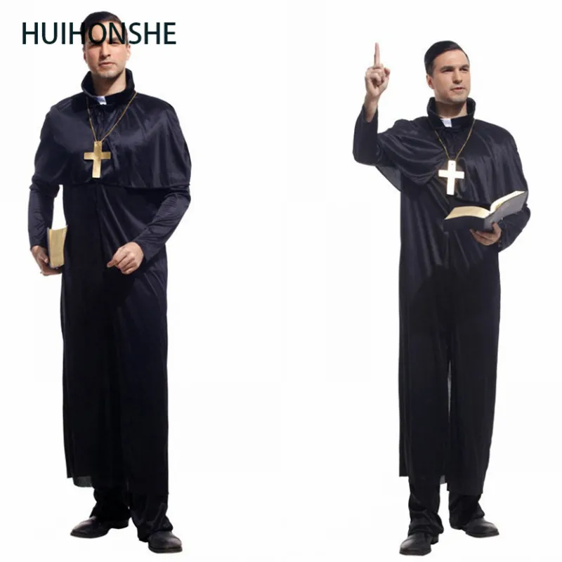 Черные классические костюмы свящника с ожерельем крест для взрослых церкви