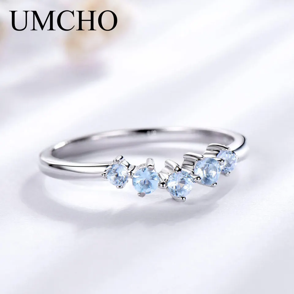 UMCHO кольцо из натурального небесно-голубого топаза для женщин, 925 пробы Серебряное обручальное кольцо, хорошее ювелирное изделие, подарок