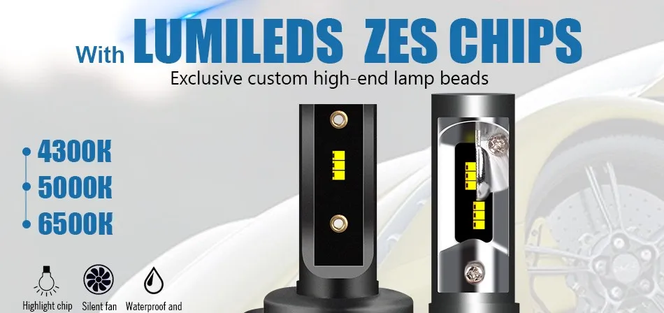 HLXG H7 LED H4 Lumileds Luxeon ZES Автомобильные Светодиодные Лампы Головного Света H1 LED H11 H8 HB3 9005 HB4 Ближний Свет Дальний Протифотуманные Фары 6500К 4300К 5000К 12В 12000Лм Сверхъяркие комплект ЛЕД