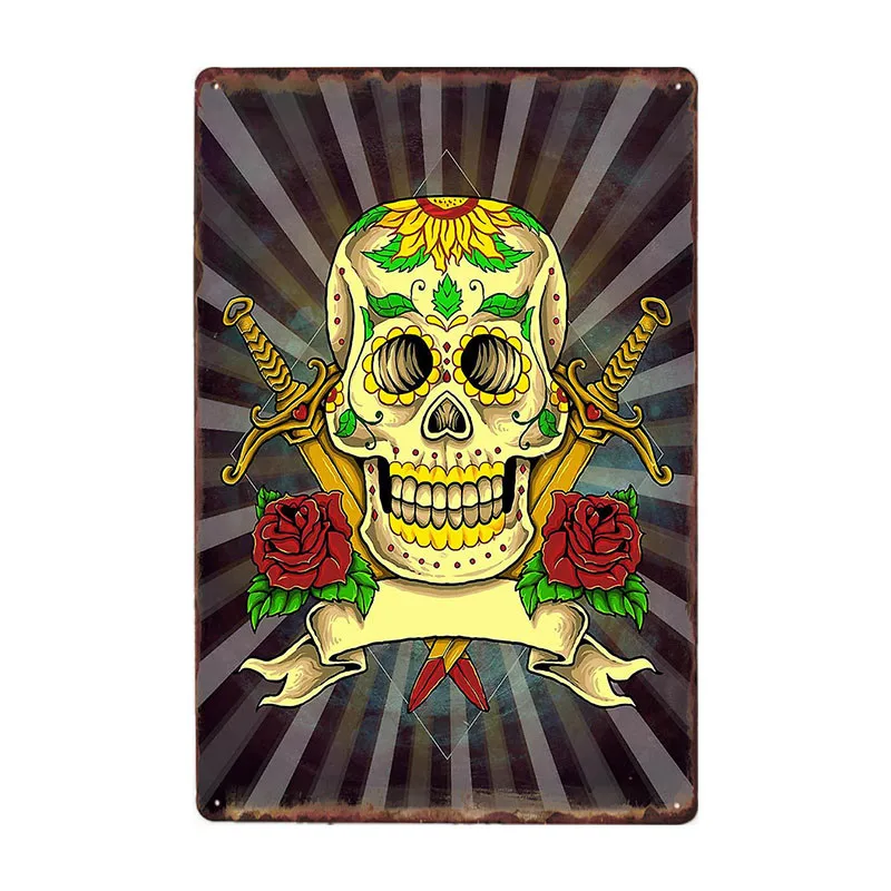 50224 Череп металла плакат железная роспись Ретро знаки олова тату салонах магазин Декор вечерние Винтаж стенные бляшки 20x30 см - Цвет: 50224