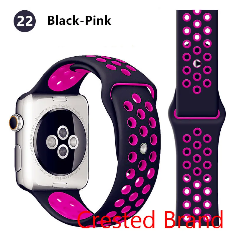 black pink 22 Спортивный ремешок для Apple Watch 42 мм 38 мм iWatch 44 мм 40 мм силиконовый браслет ремешок для Apple watch 5 4 3 2 1 42/44 мм - Цвет ремешка: black pink 22