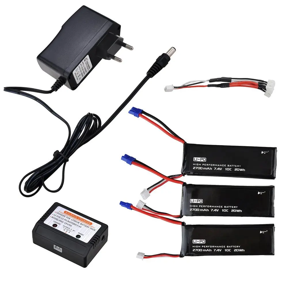 3pcs * 7.4V 2700mAh Lipo Quadcopter Battery + 3 in 1 Battery Charger For Hubsan X4 FPV H501S RC Quadcopter Drone