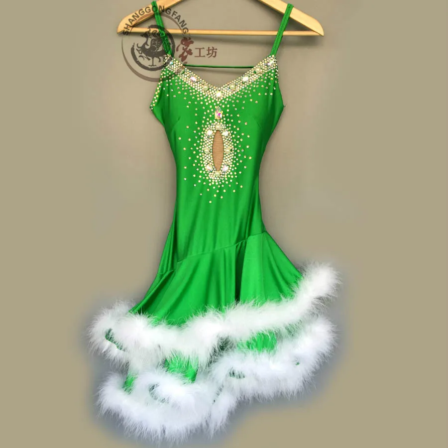 deep green Новинка года; платье для латинских танцев; женская одежда; много цветов; юбка для соревнований; Женская Популярная Одежда для танцев; платье для взрослых - Цвет: deep green