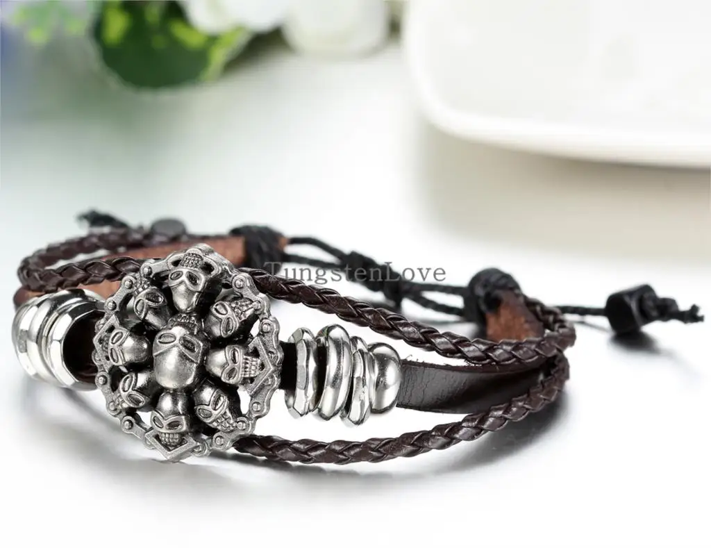 2020 винтажный плетеный браслет с подвесками браслеты в стиле панк череп скелет