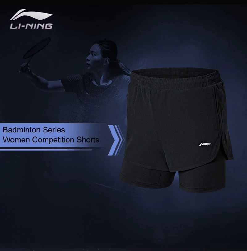 Li-Ning женские шорты для соревнований по бадминтону, дышащие спортивные шорты с удобной подкладкой для фитнеса, AAPN038 WKD595