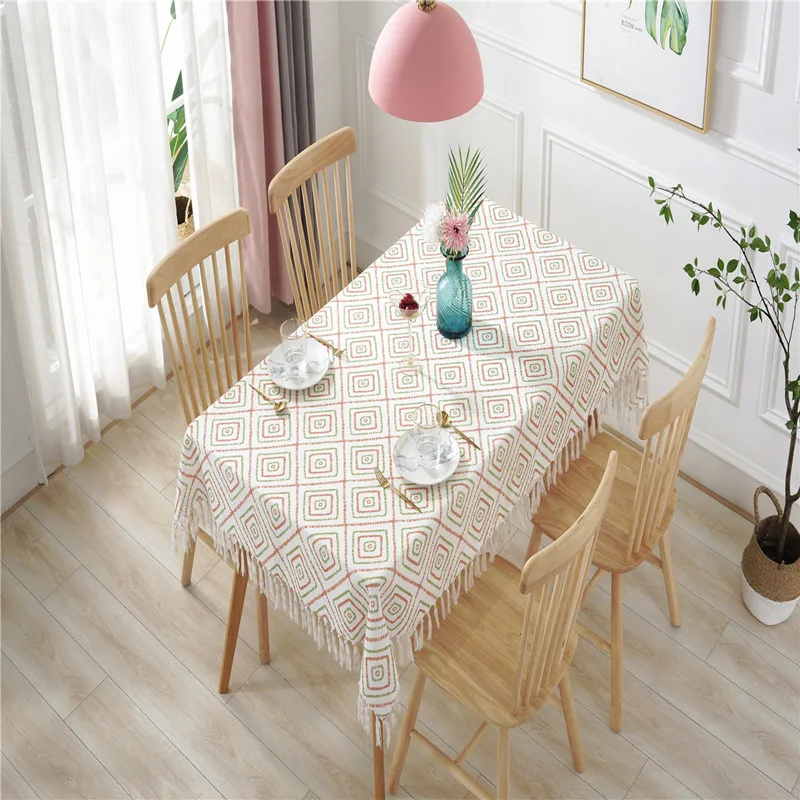 3-цветная скатерть с кисточками современная цветная Геометрическая клетчатая