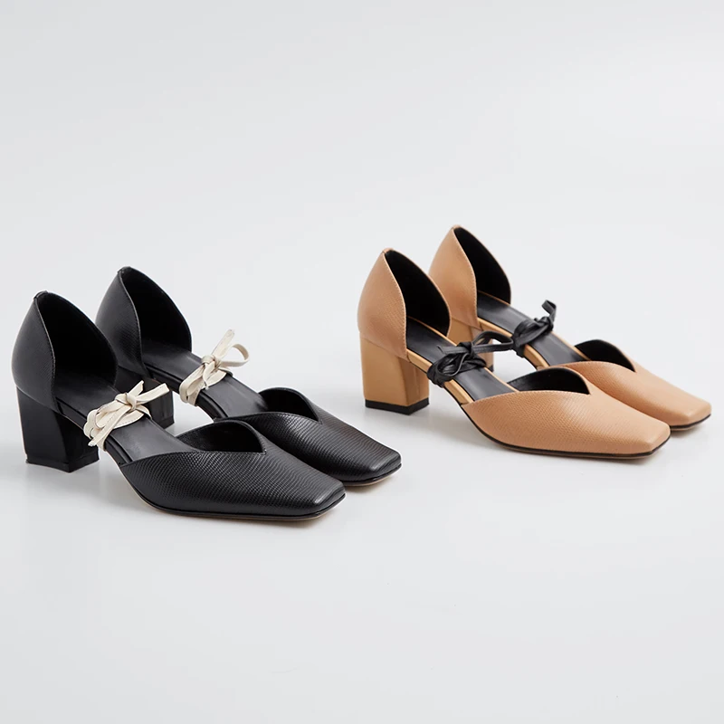 Женские туфли лодочки из натуральной кожи ISNOM весенние на толстом каблуке с