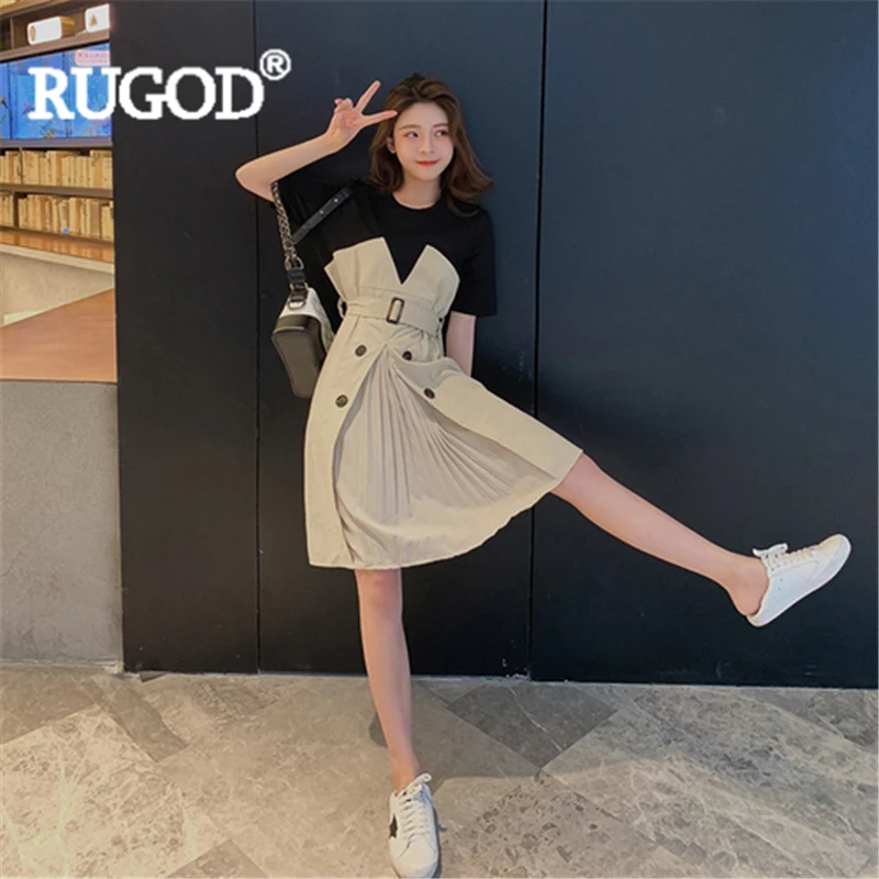Женское Платье До Колена RUGOD однотонное лоскутное платье трапециевидной формы с