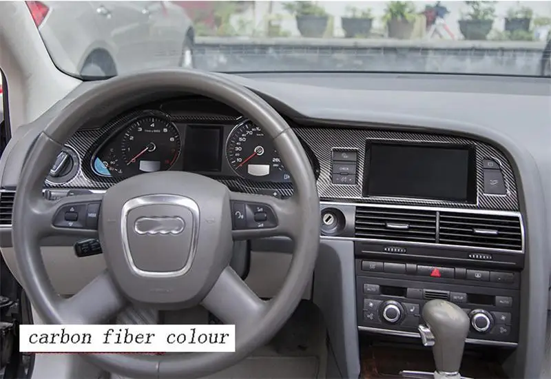 carbon fiber Автомобильный Стайлинг приборная панель Декоративные Чехлы наклейки Накладка для Audi A6 c6 центральная консоль навигация интерьер авто аксессуары - Название цвета: carbon fiber
