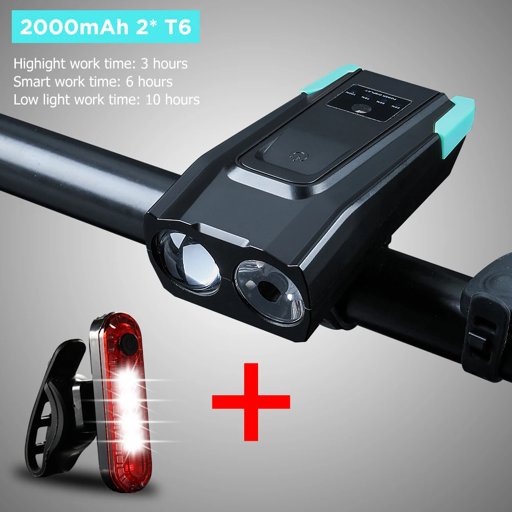 with rear light 4000 мАч, индукционный велосипедный передний светильник, набор, USB Перезаряжаемый умный головной светильник с рогом, 15000 люмен, светодиодный велосипедный светильник, велосипедный светильник - Цвет: with rear light