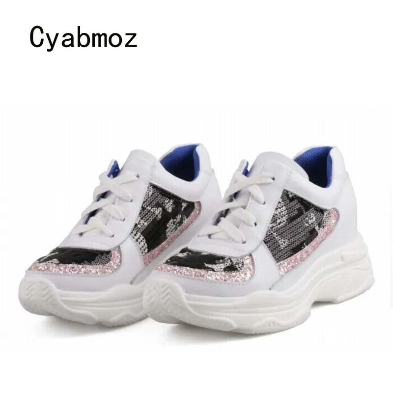 Cyabmoz/Женская обувь на платформе, увеличивающая рост; Повседневные Вечерние туфли на высоком каблуке; женские туфли-лодочки; кроссовки; zapatos mujer tenis feminino