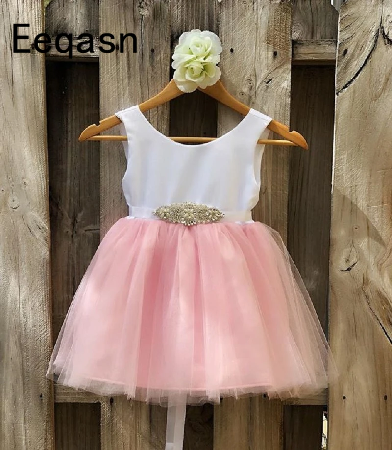 Милые 2019 милые платья для первого причастия кристалл девушки Пояс цветы детское