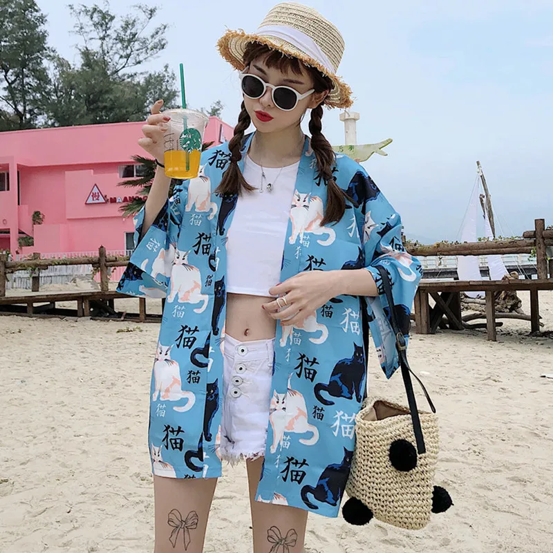 HARAJUKU digit print 2019 summer kimono cardigans feminino outerwear sun protection shirts womens (M262) |