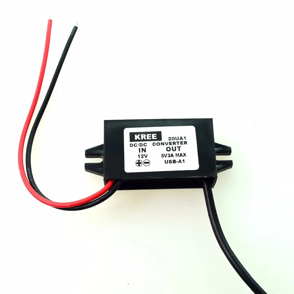 Автомобильный преобразователь питания с жестким подключением DC 12V в 5V 3A 15W с двумя разъемами USB для зарядки автомобильных видеорегистраторов, GPS-навигаторов и планшетов.