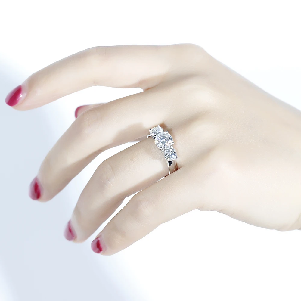 TransGems 10K белое золото 2.2CTW центр 1.2ct 7 мм и сторона 0.5ct 5 F цветной Муассанит 3 Камень