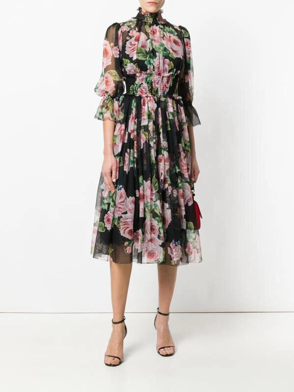 Женское платье с принтом романтичное черное прозрачное летнее из натурального