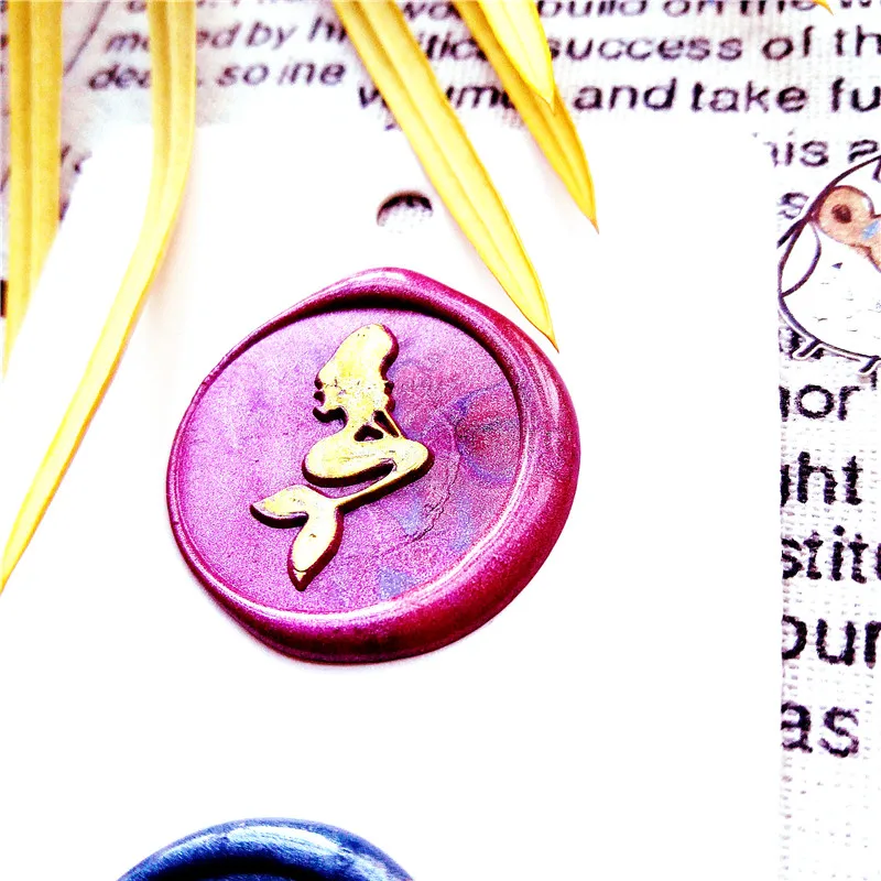 Штамп для восковой печати-1 шт. круглый металлический штамп с русалкой 25