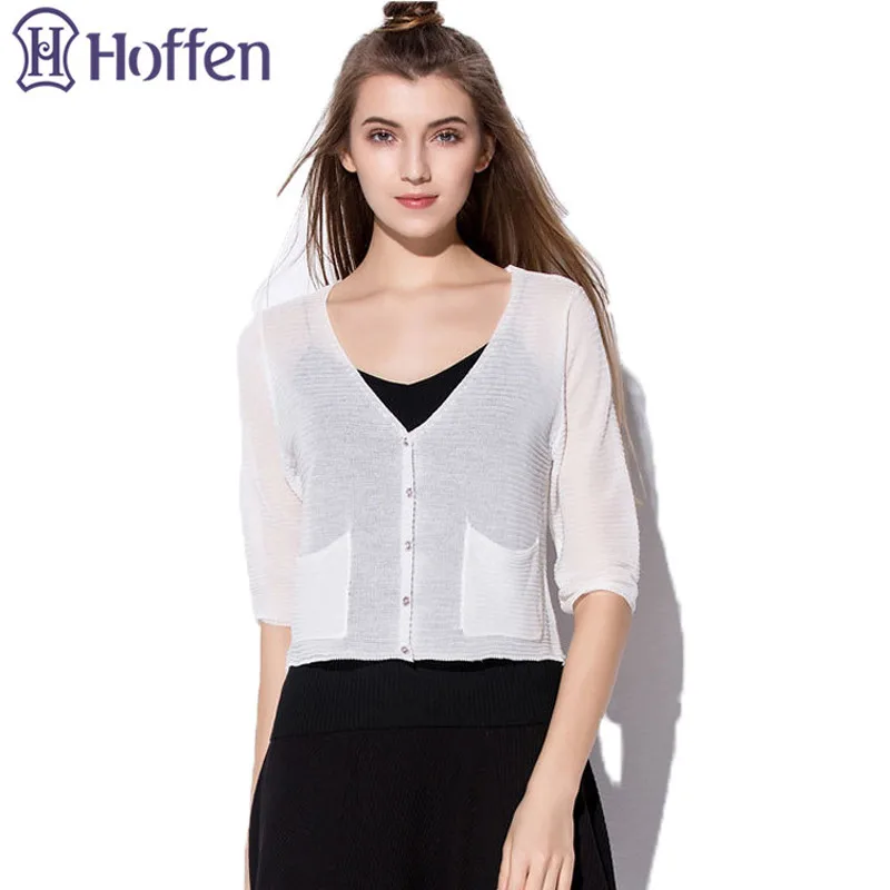 Hoffen Hot Sale Womens Summer Knitted Cardigan Sun Protection Clothing Air Conditioning Knit Solid Loose Casual Outwear |