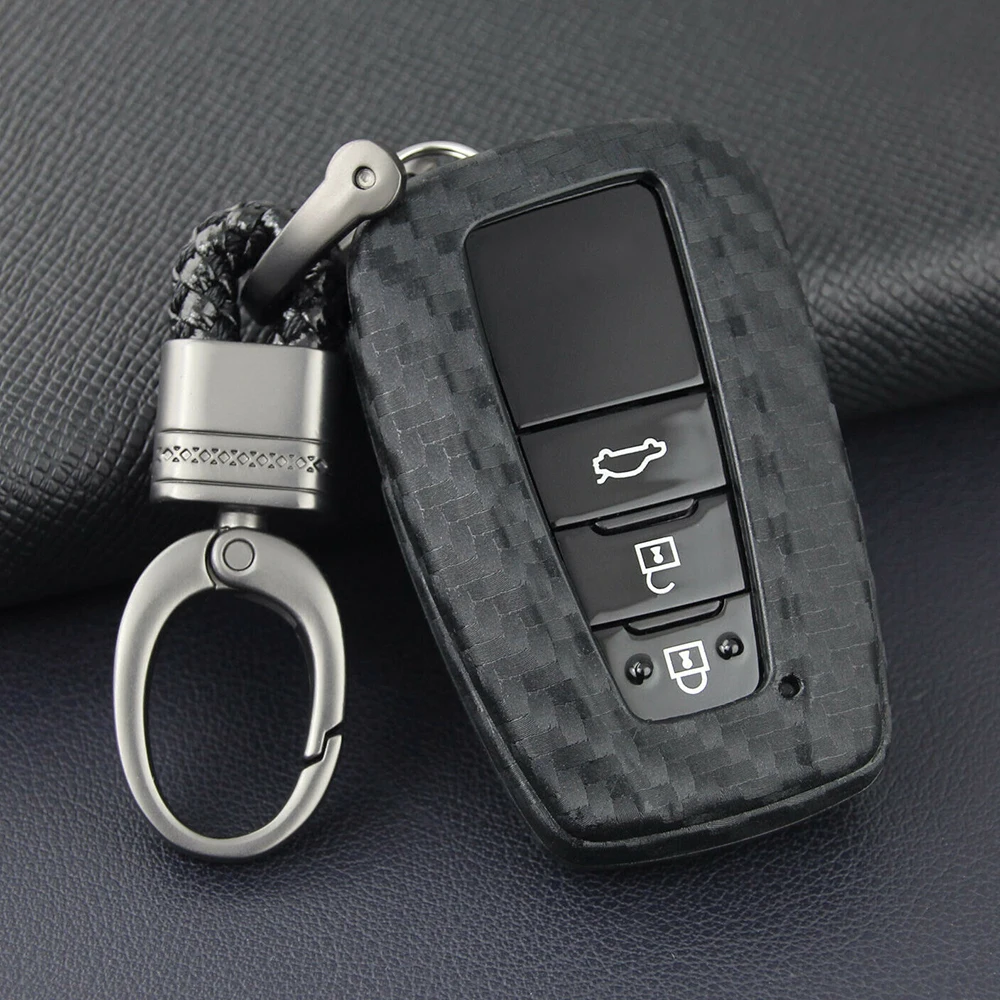 Брелок для ключей из углеродного волокна, автомобильный брелок для Toyota Camry CHR Avalon чехол, держатель для ключа, автомобильные аксессуары
