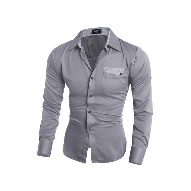 Western Fashion patchwork plaided pocket men's shirts full sleeve M-2XL casual young man slim fit UK boy clothes hot sale | Мужская