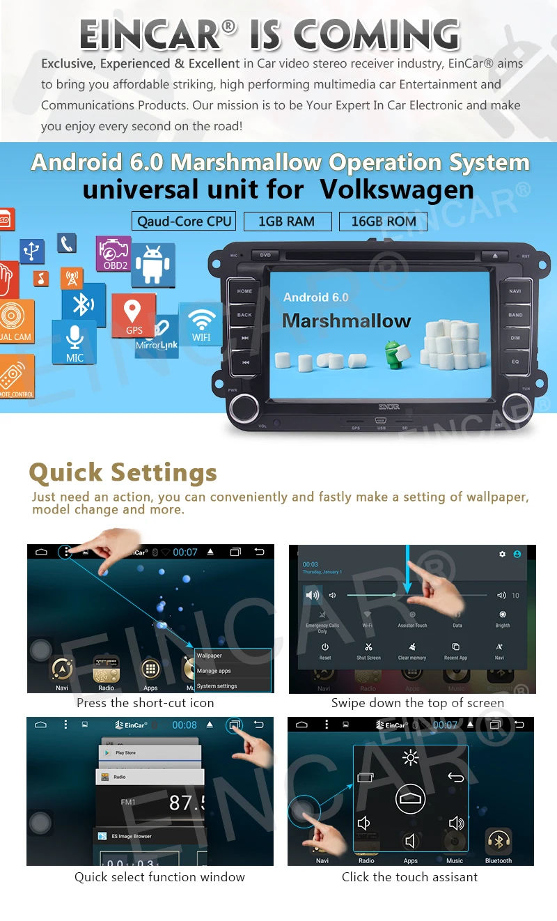 7 &quotсенсорный экран GPS Android 6 0 автомобильное радио двойной Din стерео для VW Bluetooth