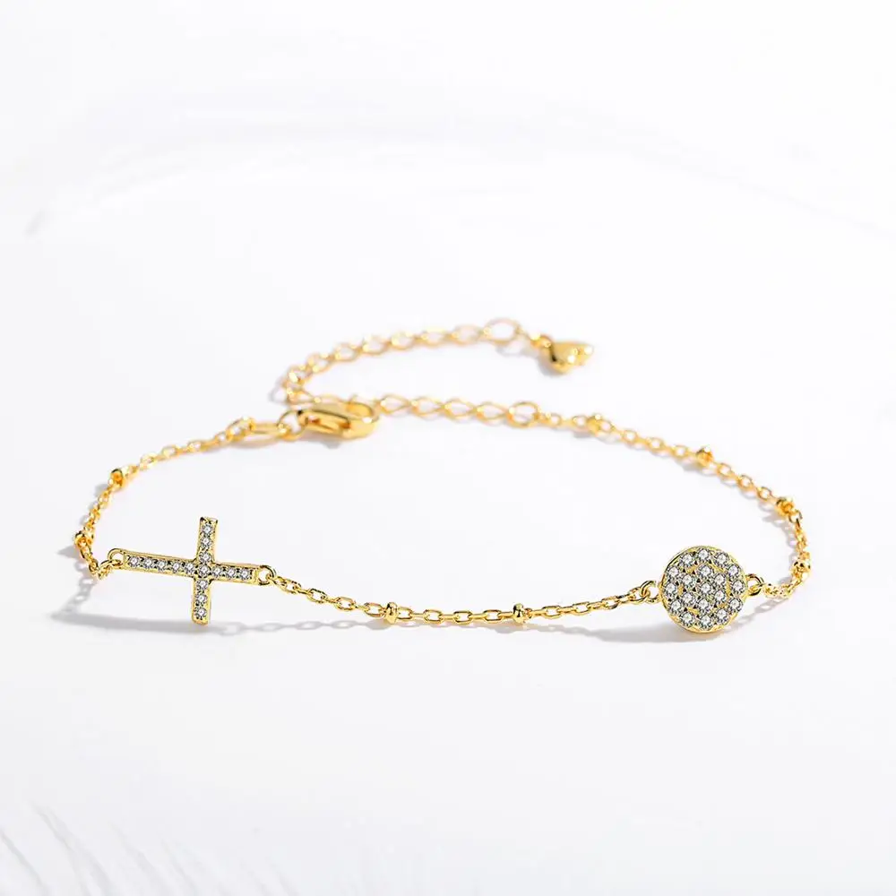 gold color KALETINE 925 пробы серебряный крест сглаза браслеты для женщин прозрачный CZ Роскошные мужские модные браслеты хорошее удачное ювелирное изделие - Окраска металла: gold color