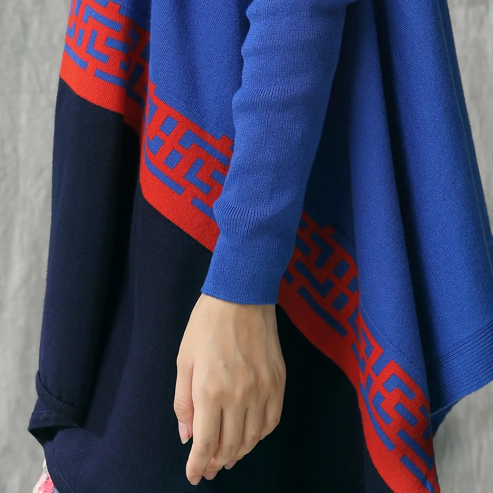 Hitz folk style dress big yards hit color irregular shawls long knitting sweater cardigan |