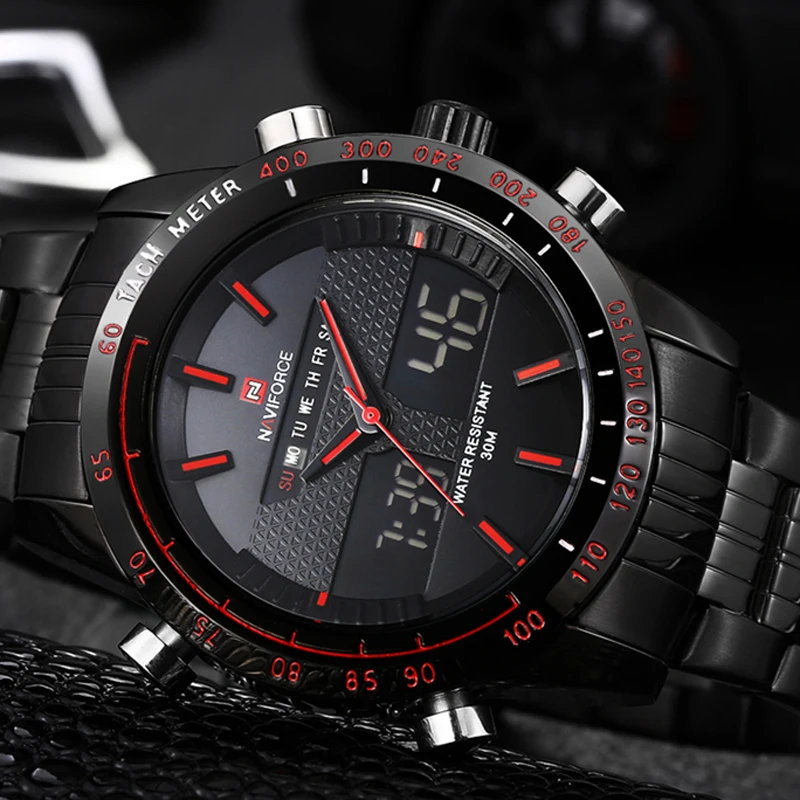 Часы мужские NAVIFORCE 9024 роскошные брендовые полностью Стальные кварцевые часы