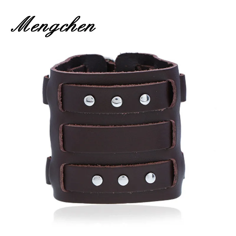 

New Arrivel Vintage Genuine Wide Cuff Leather Male Bracelet Punk Rock Jewelry Cowhide Leather Bracelet