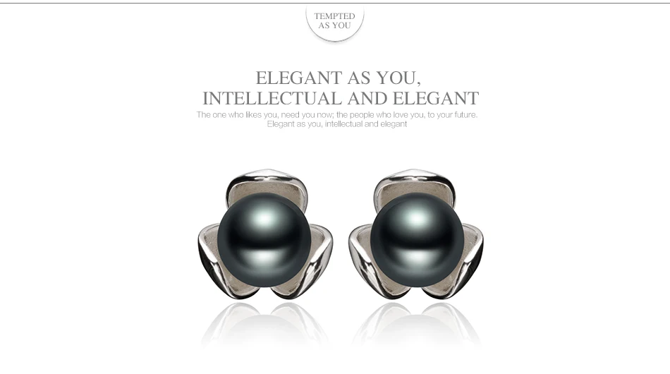 FEIGE Brand 8-9mm Black Pearls Stud Earrings for Women 925 Sterling Silver Black Pearl Earrings Natural Pearl Wedding Jewelry