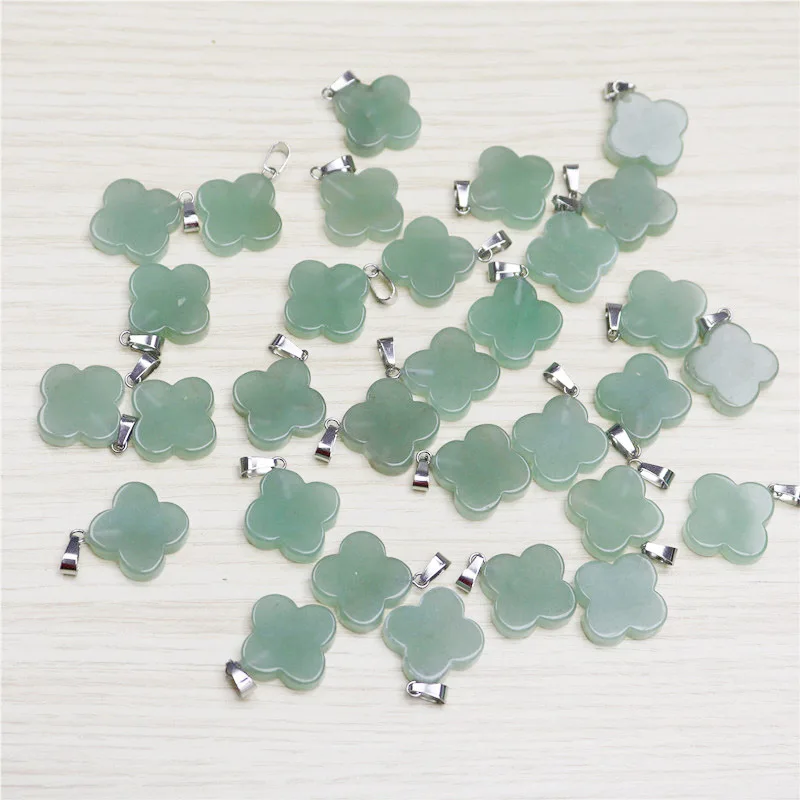 Green Aventurine Натуральный камень четырехлистный счастливый клевер Бусины Подвески для изготовления ювелирных изделий сплав кулон Браслеты Серьги DIY 50 шт - Окраска металла: Green Aventurine