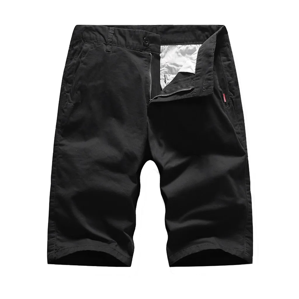 Черный Fashsiualy бермуды masculina мужские короткие брюки с карманами повседневные однотонные Классический прямой крой брюки джинсовые шорты мужские - Цвет: Черный