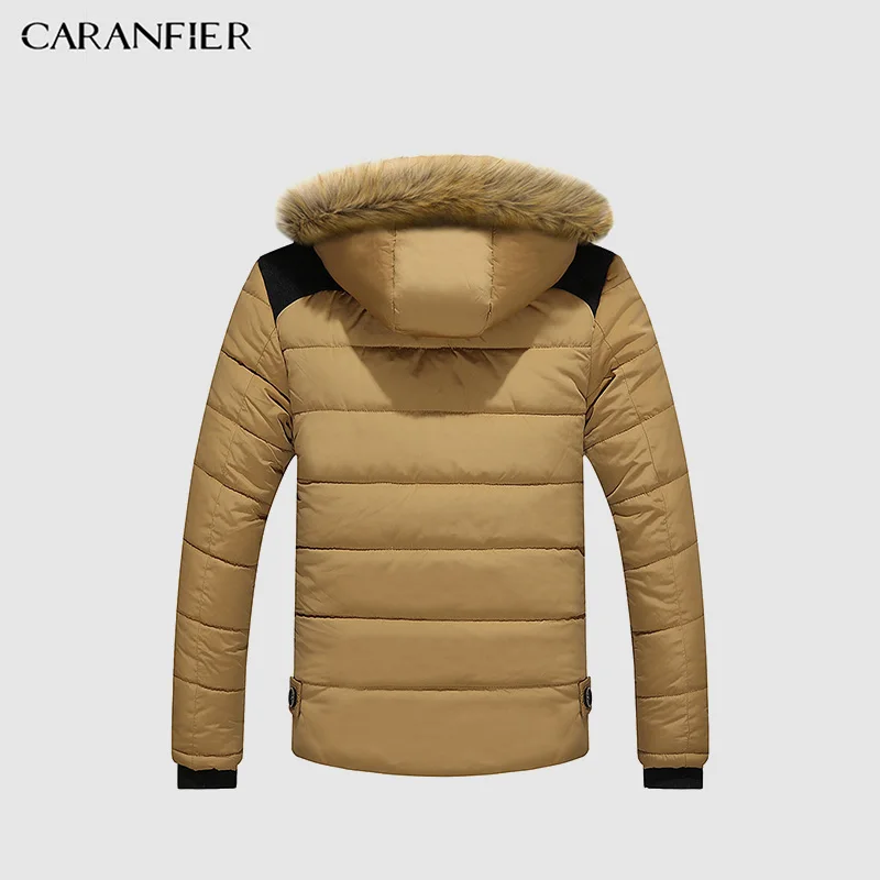 CARANFIER новые мужские парки Плюс зимние Бархатные толстые ветрозащитные хлопковые длинные ветровки с капюшоном Повседневная теплая одежда высокого качества