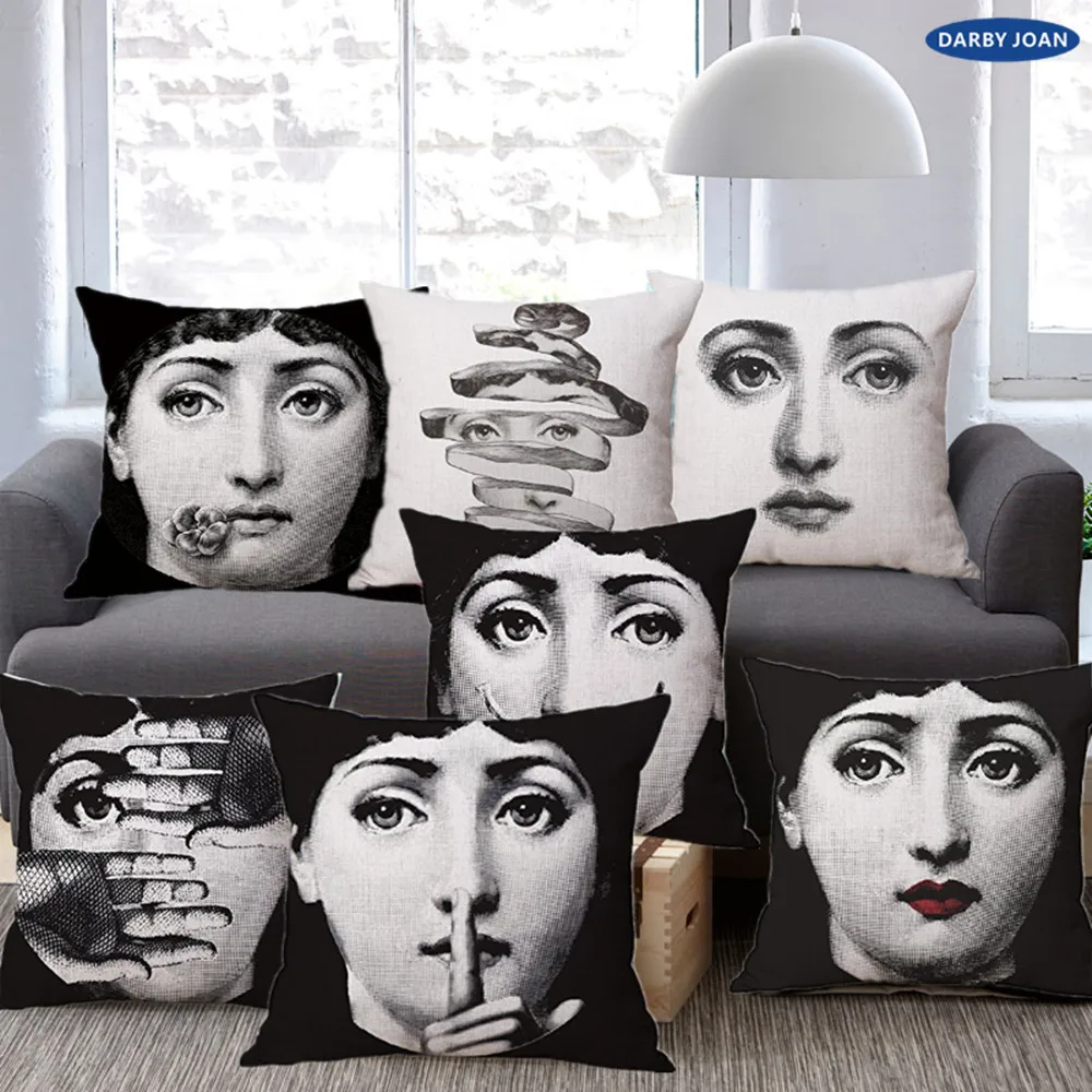 Винтажная наволочка fornazetti Art beauty Face SKULL на заказ Наволочка черная и белая наволочка Подушка