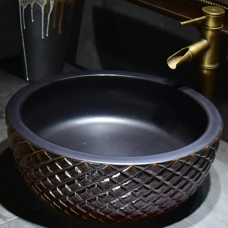 Черная керамическая фарфоровая раковина для ванной комнаты туалетной