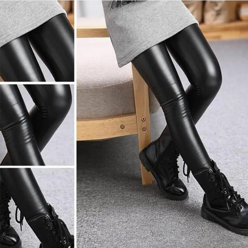 Леггинсы из искусственной кожи для девочек демисезонные|girls pencil pants|skinny girlgirls leggings
