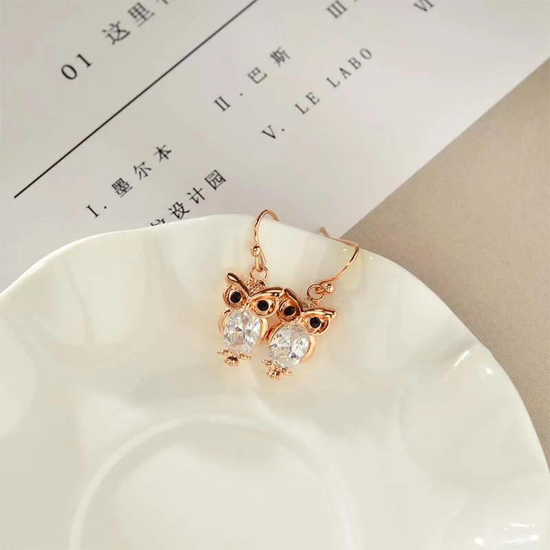 Fashion Cute CZ Crystal Owl Girls Earrings For Women Rose Gold/Silver-Color Animal Statement | Украшения и аксессуары