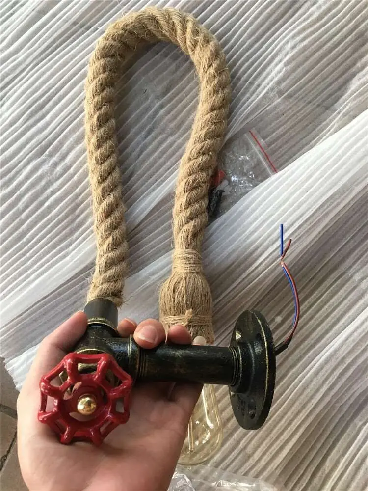 

Loft Vintage E27 industrial hemp wall light creative American iron staircase water pipe wall lamp for Restaurant Clothes shop