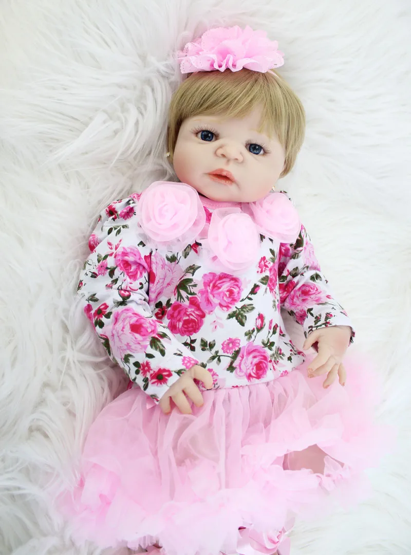 55 см полный силикона Reborn Baby Doll винил блондинка для новорожденных в стиле