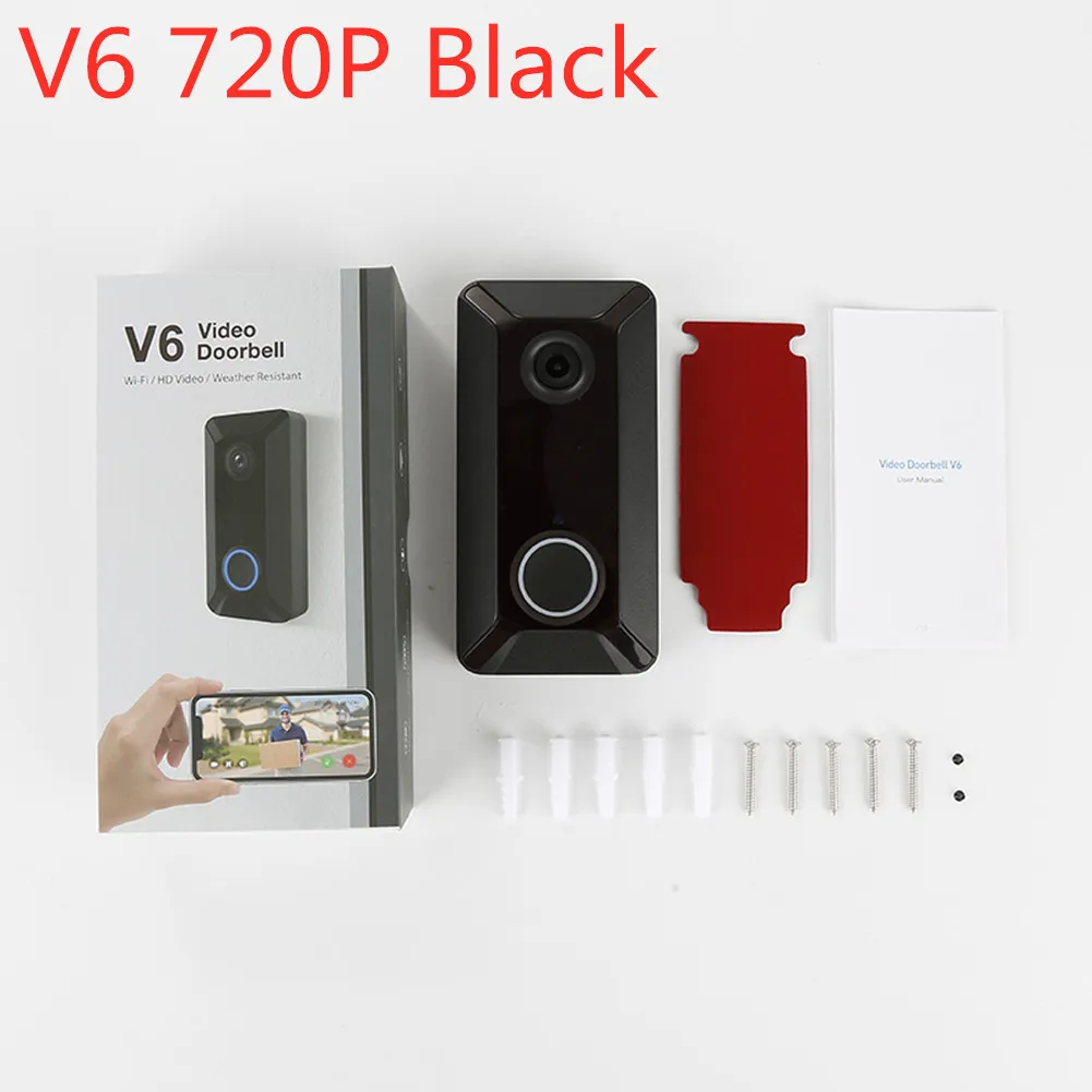V6 720P Black V6 V7 720P 1080P wifi беспроводной дверной звонок умный IP видеодомофон камера безопасности дверной звонок удаленный мониторинг сигнализация - Цвет: V6 720P Black