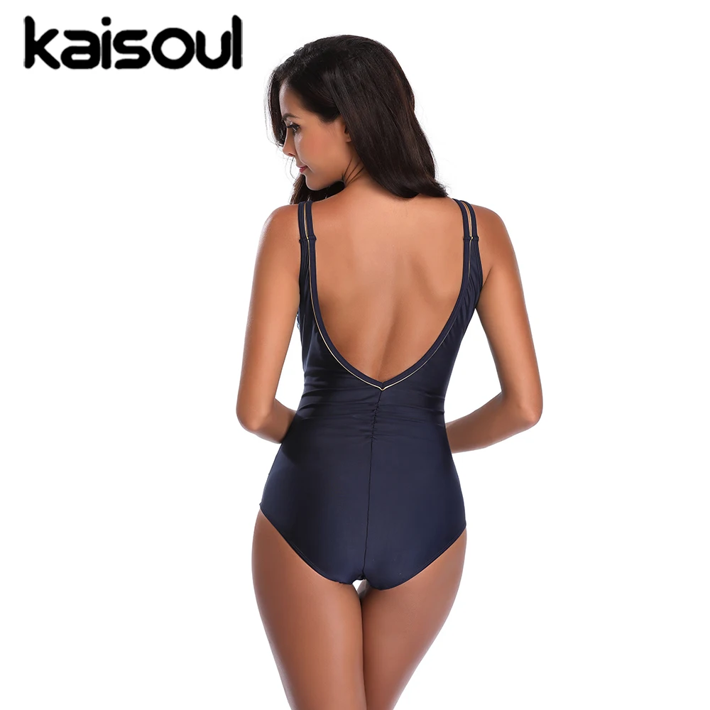 Цельный купальник с люверсами танкини женский юбкой годе пляжная одежда синий