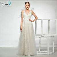 dressv elegant v neck appliques wedding dress sleeveless lace a line zipper up floor length simple bridal gowns wedding dress