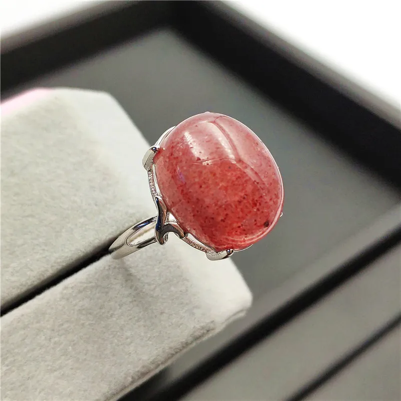 Подлинное натуральное ледяной красный клубничное кварцевое кольцо из