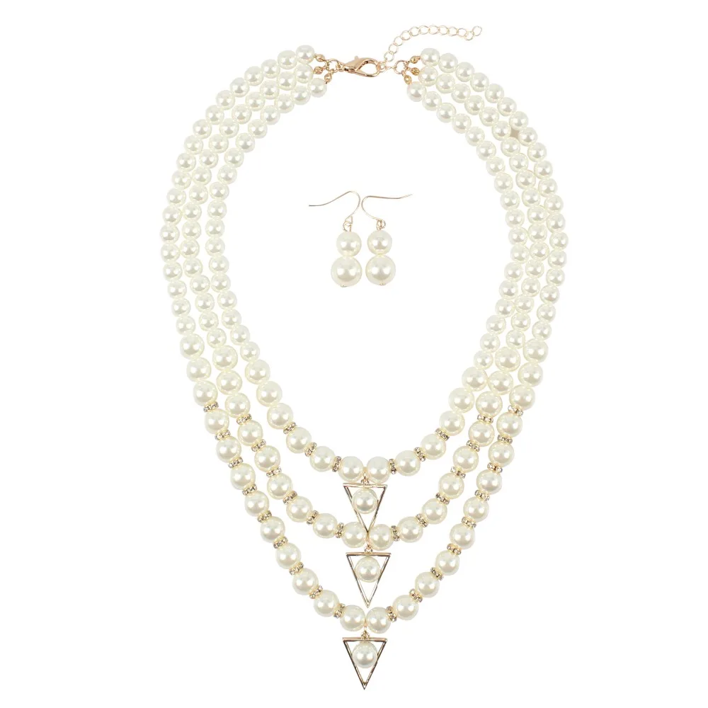 Лидер продаж многослойная имитация жемчуга ожерелье цепочка до ключицы