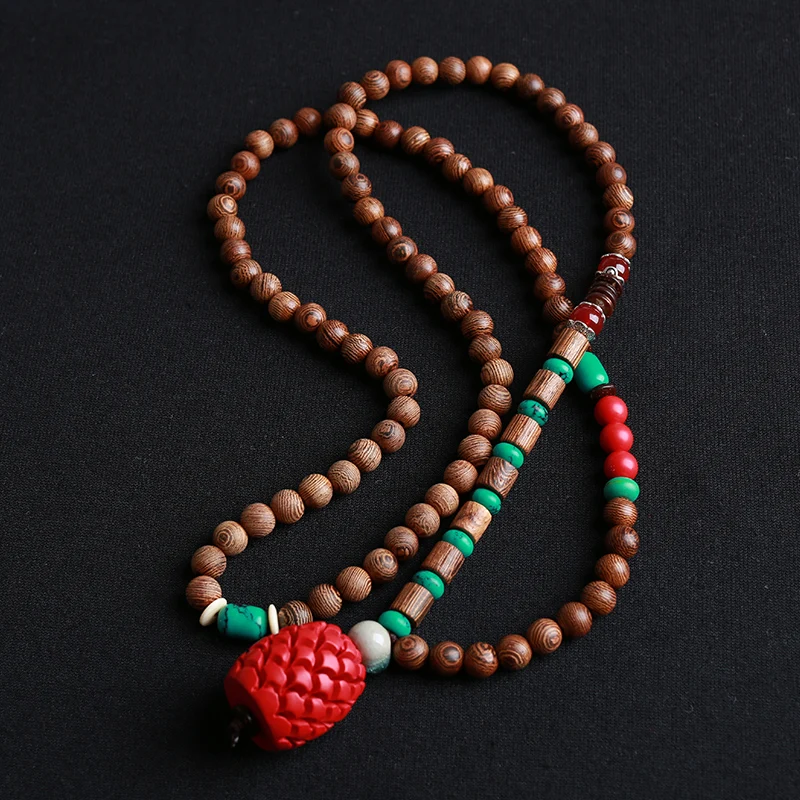 LZJN Модное Длинное Ожерелье в этническом стиле с деревянными бусинами ручной