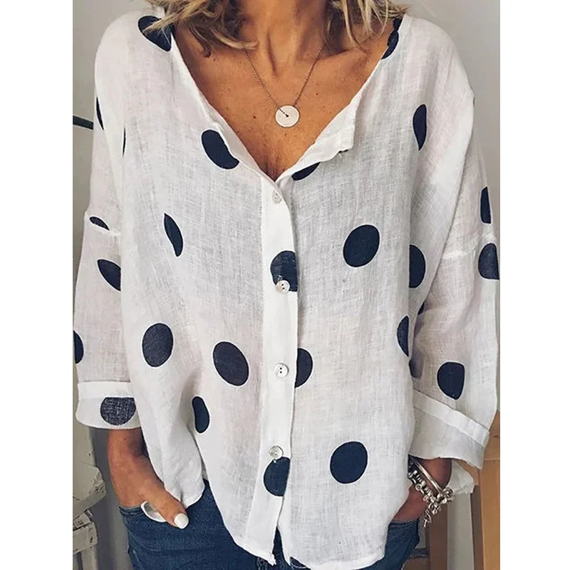 

Meihuida 2019 New Summer Polka Dot Blouse Women Loose Long Sleeve Shirts V-Neck Tops 5 Colors Female Camisas Blusa Mujer