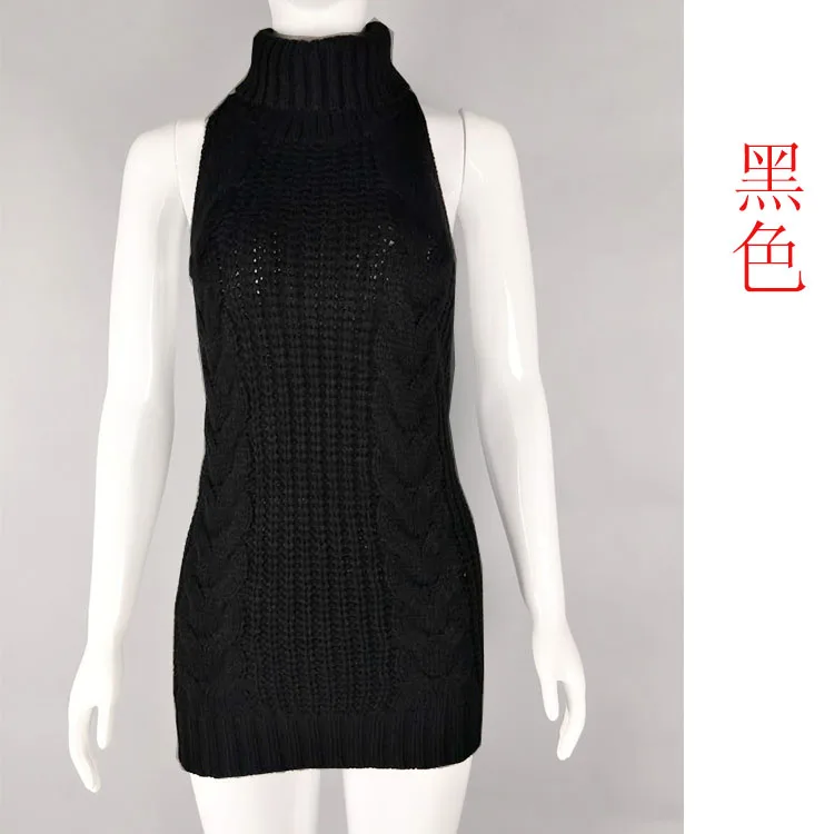 Женский трикотажный свитер без рукавов длинный пикантный пуловер с высоким