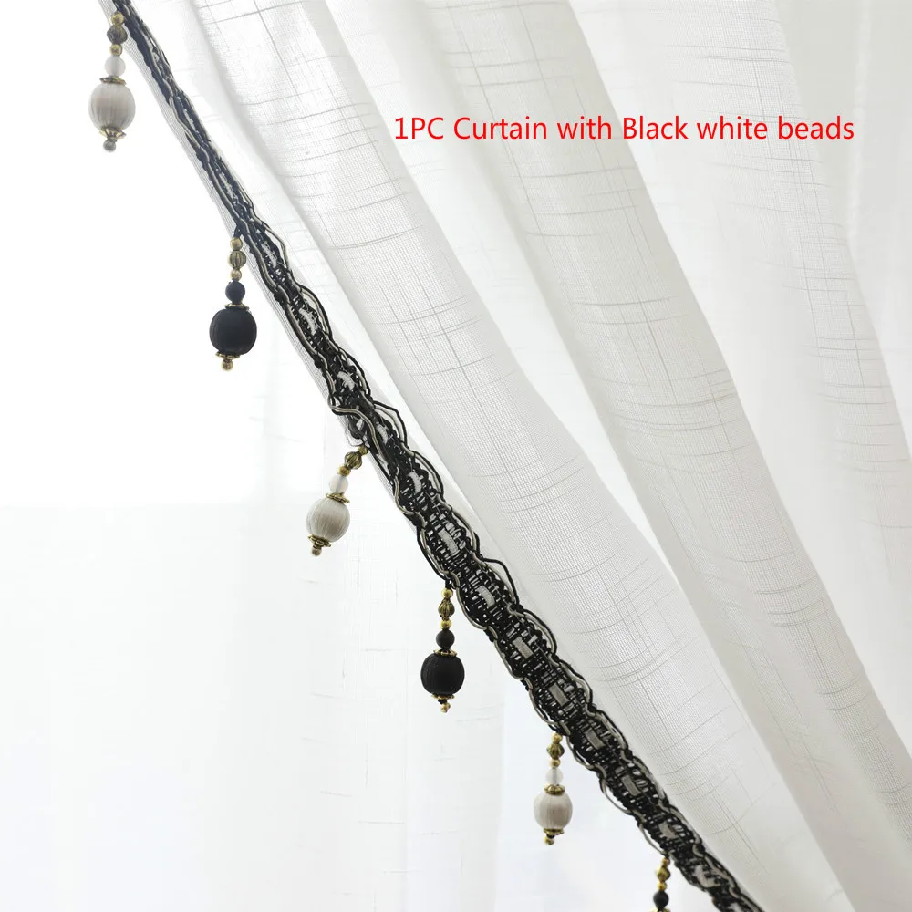 black white beads Индивидуальные белые занавески из пряжи с бусинами, одноцветные, хлопок, лен, тюль, занавески для гостиной, спальни, вуаль, занавески для окна - Цвет: black white beads